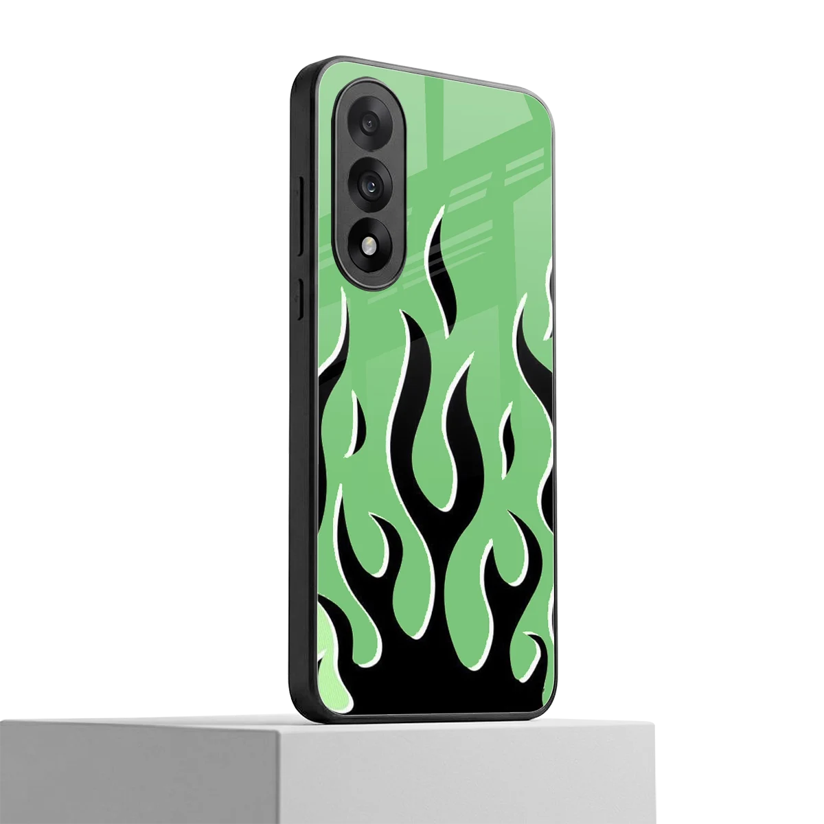 Y2K Retro Green Flames oneplus nord 5 mobile cover | shockproof glass phone case