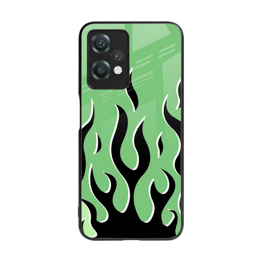 Y2K Retro Green Flames back phone cover | glass case for oneplus nord ce 2 lite