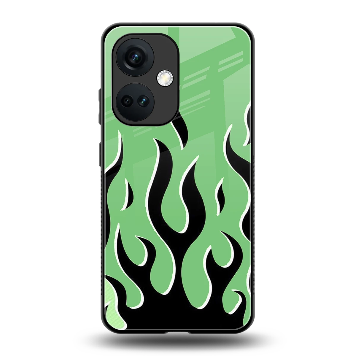 Y2K Retro Green Flames back phone cover | glass case for oneplus nord ce 3