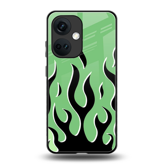 Y2K Retro Green Flames back phone cover | glass case for oneplus nord ce 3