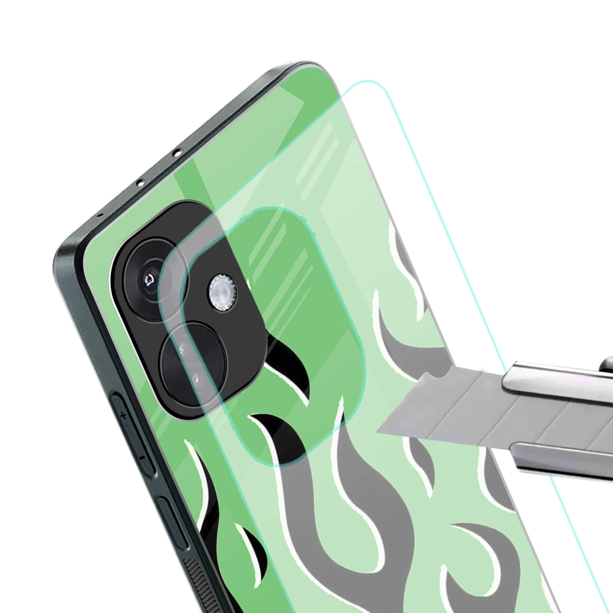 Y2K Retro Green Flames stylish phone case for oneplus nord ce 3 | glossy glass and slim fit