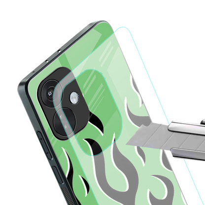 Y2K Retro Green Flames stylish phone case for oneplus nord ce 3 | glossy glass and slim fit