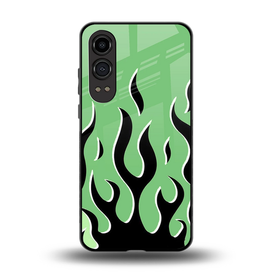 Y2K Retro Green Flames back phone cover | glass case for oneplus nord ce 4 lite