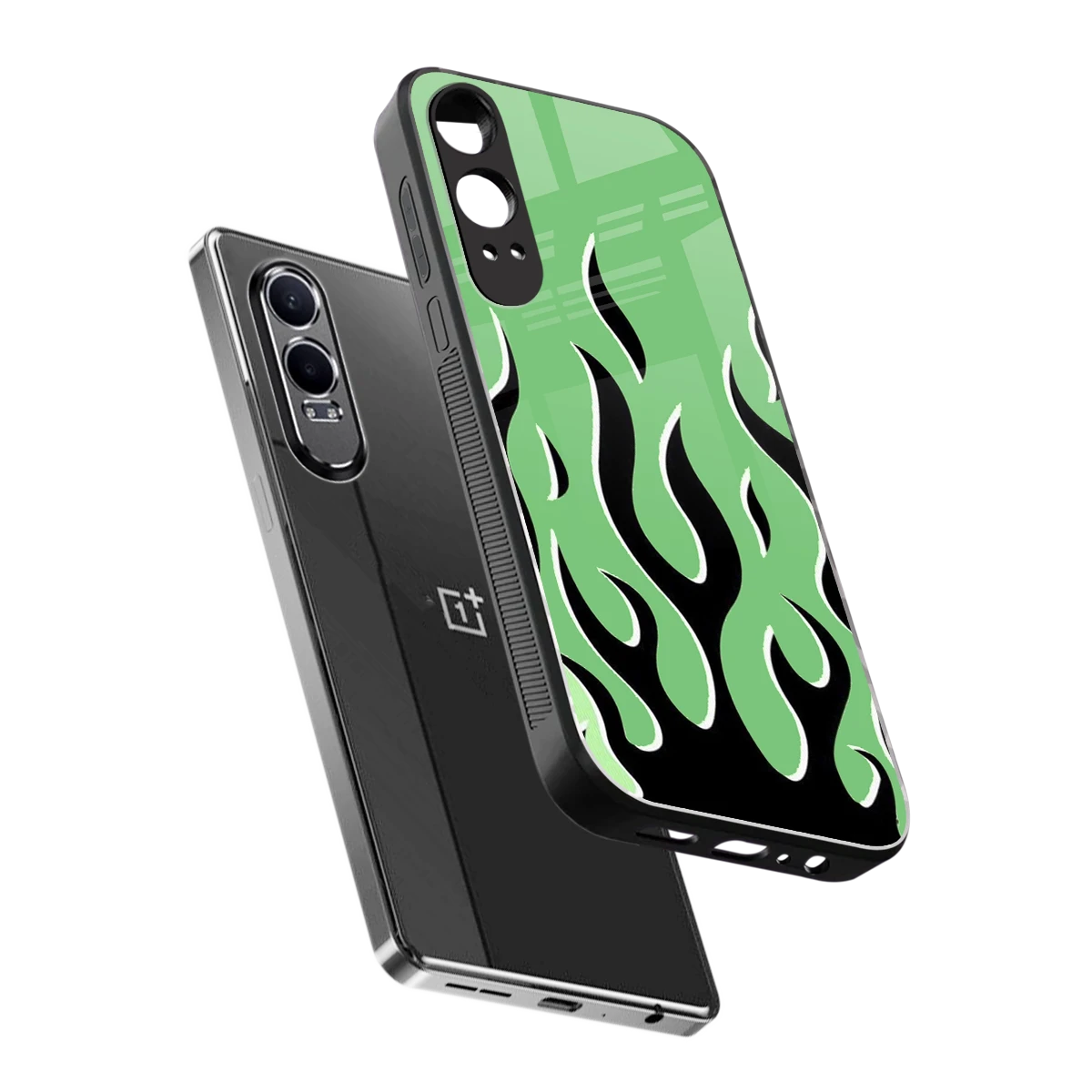 Y2K Retro Green Flames sleek oneplus nord ce 4 lite cover with tempered glass back and TPU edges