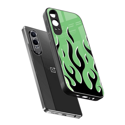 Y2K Retro Green Flames sleek oneplus nord ce 4 lite cover with tempered glass back and TPU edges