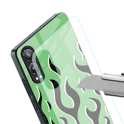 Y2K Retro Green Flames stylish phone case for oneplus nord ce 4 lite | glossy glass and slim fit