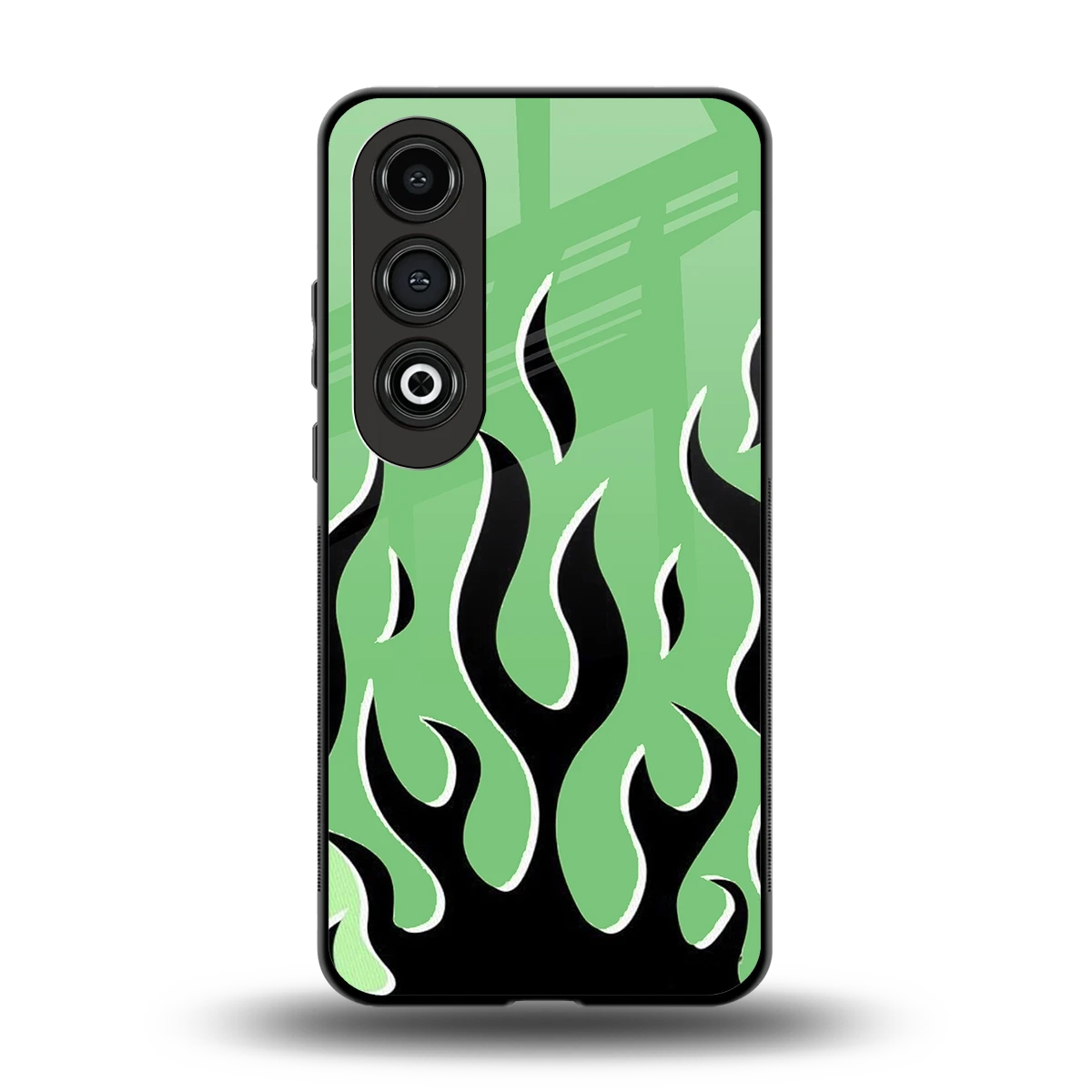 Y2K Retro Green Flames back phone cover | glass case for oneplus nord ce 4