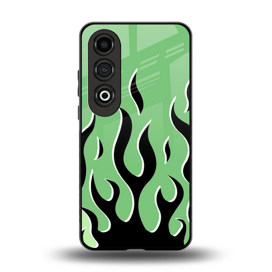 Y2K Retro Green Flames back phone cover | glass case for oneplus nord ce 4