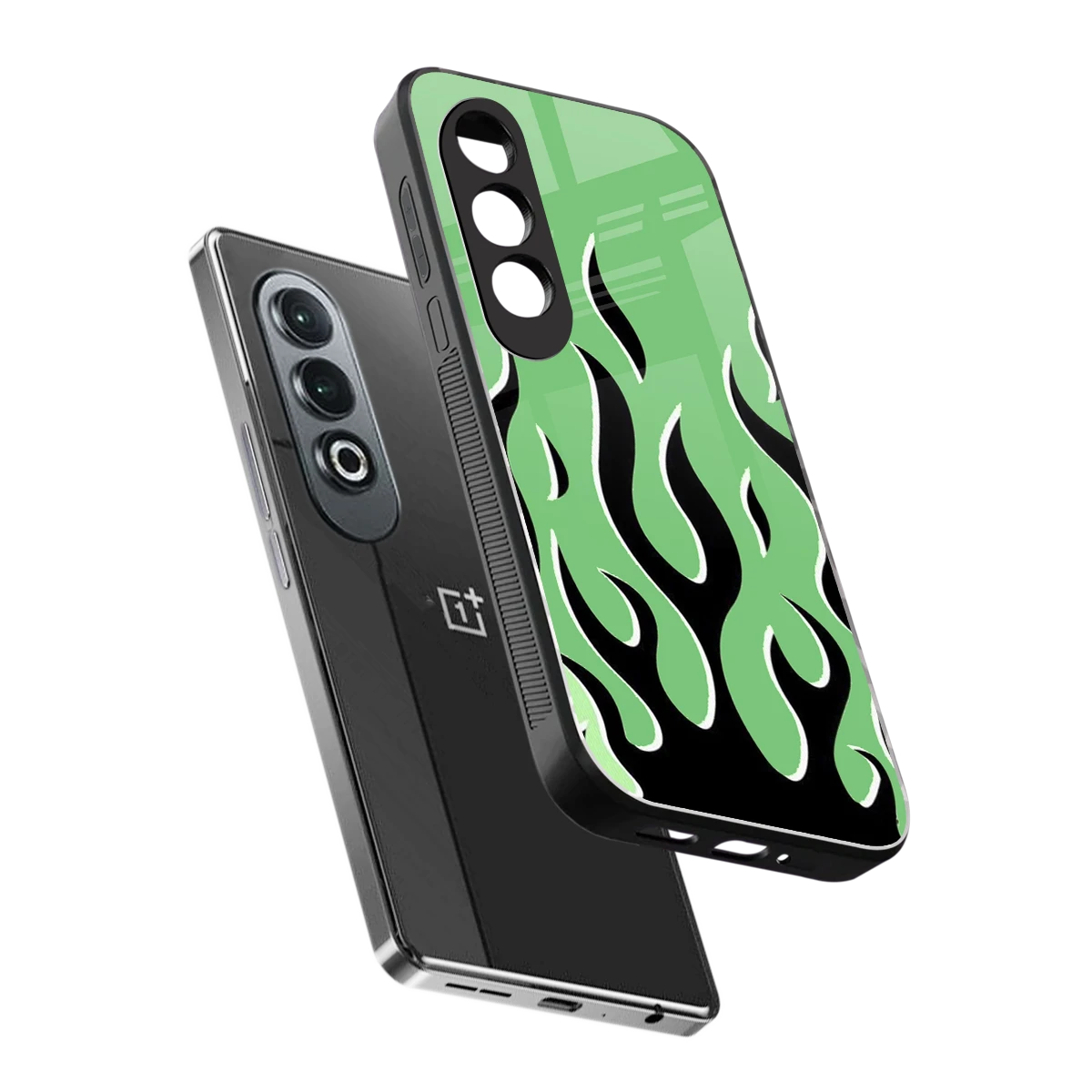Y2K Retro Green Flames sleek oneplus nord ce 4 cover with tempered glass back and TPU edges
