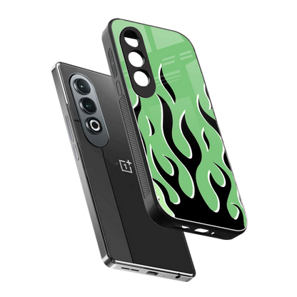 Y2K Retro Green Flames sleek oneplus nord ce 4 cover with tempered glass back and TPU edges