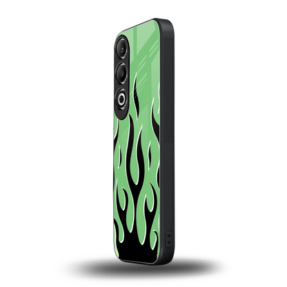 Y2K Retro Green Flames oneplus nord ce 4 mobile cover | shockproof glass phone case