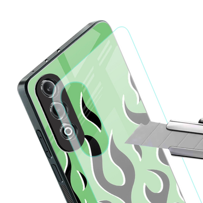 Y2K Retro Green Flames stylish phone case for oneplus nord ce 4 | glossy glass and slim fit