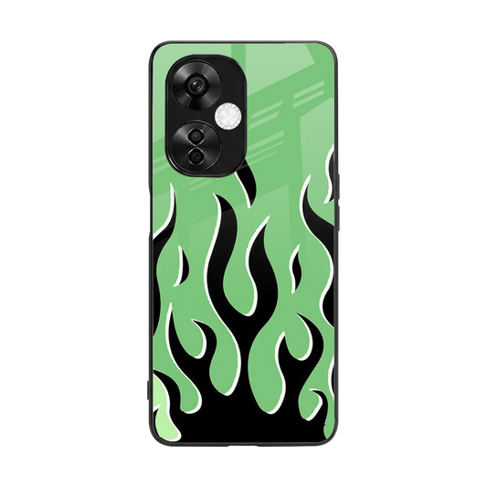 Y2K Retro Green Flames back phone cover | glass case for oneplus nord ce 3 lite