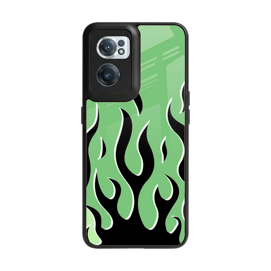 Y2K Retro Green Flames back phone cover | glass case for oneplus nord ce 2