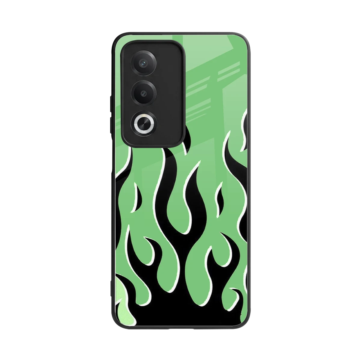 Y2K Retro Green Flames back phone cover | glass case for oppo a3 pro