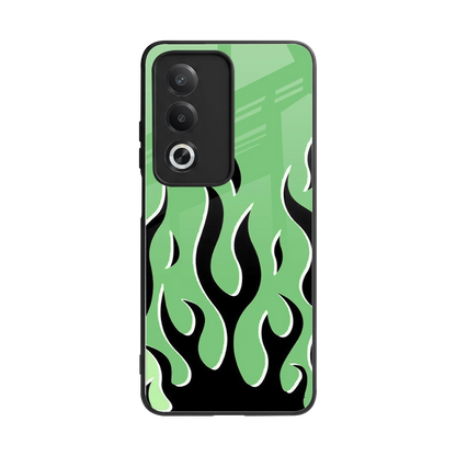 Y2K Retro Green Flames back phone cover | glass case for oppo a3 pro
