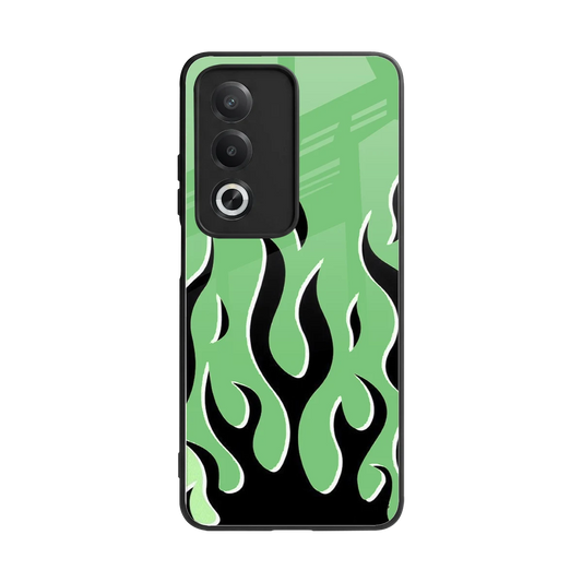 Y2K Retro Green Flames back phone cover | glass case for oppo a3 pro