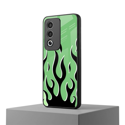 Y2K Retro Green Flames oppo a3 pro mobile cover | shockproof glass phone case