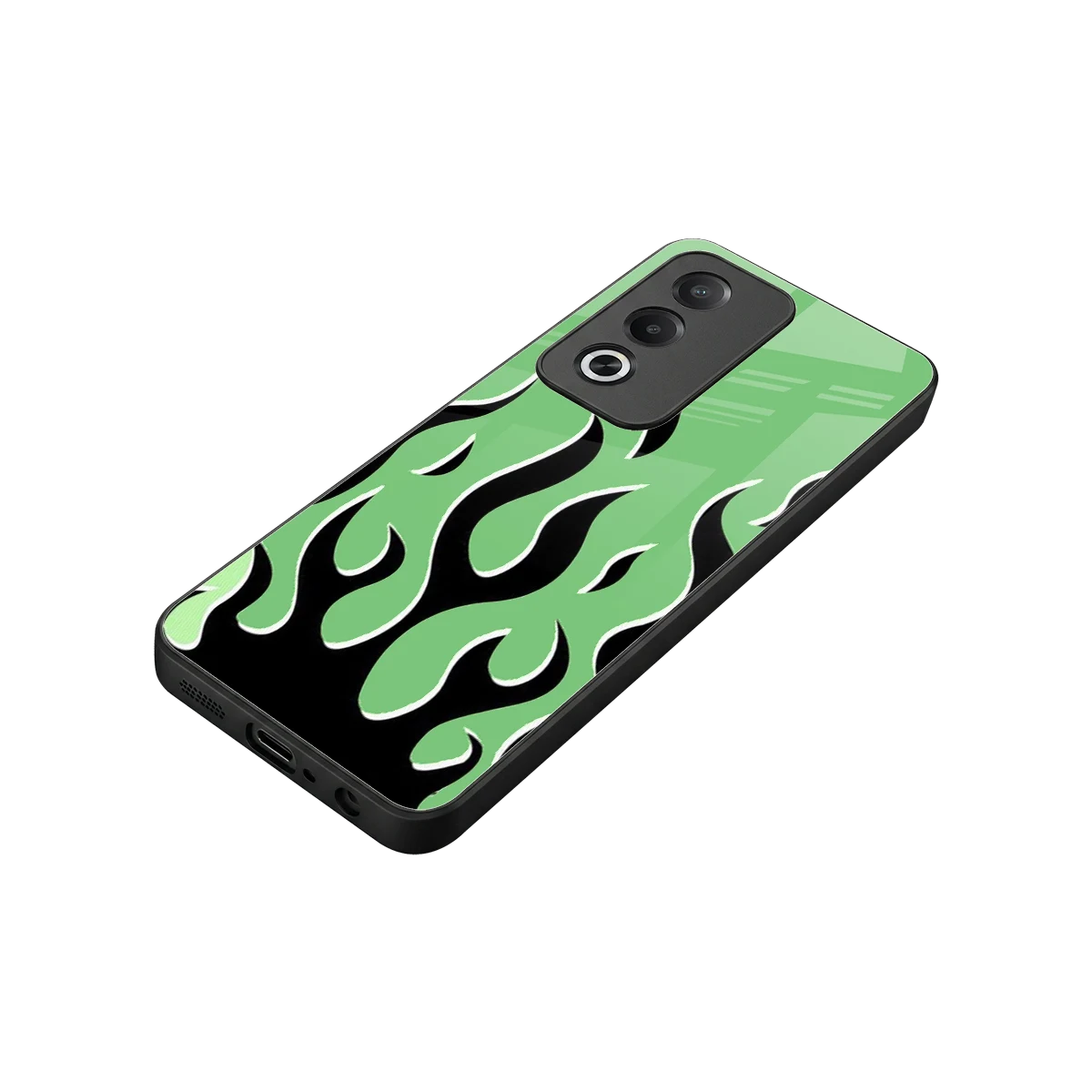 Y2K Retro Green Flames stylish phone case for oppo a3 pro | glossy glass and slim fit