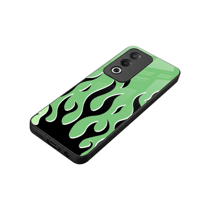 Y2K Retro Green Flames stylish phone case for oppo a3 pro | glossy glass and slim fit