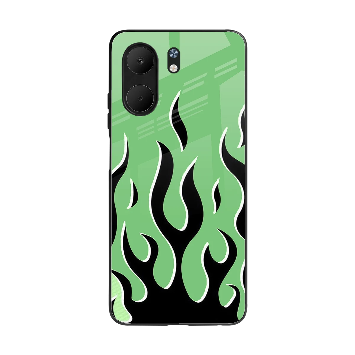 Y2K Retro Green Flames back phone cover | glass case for oppo a5x 5g