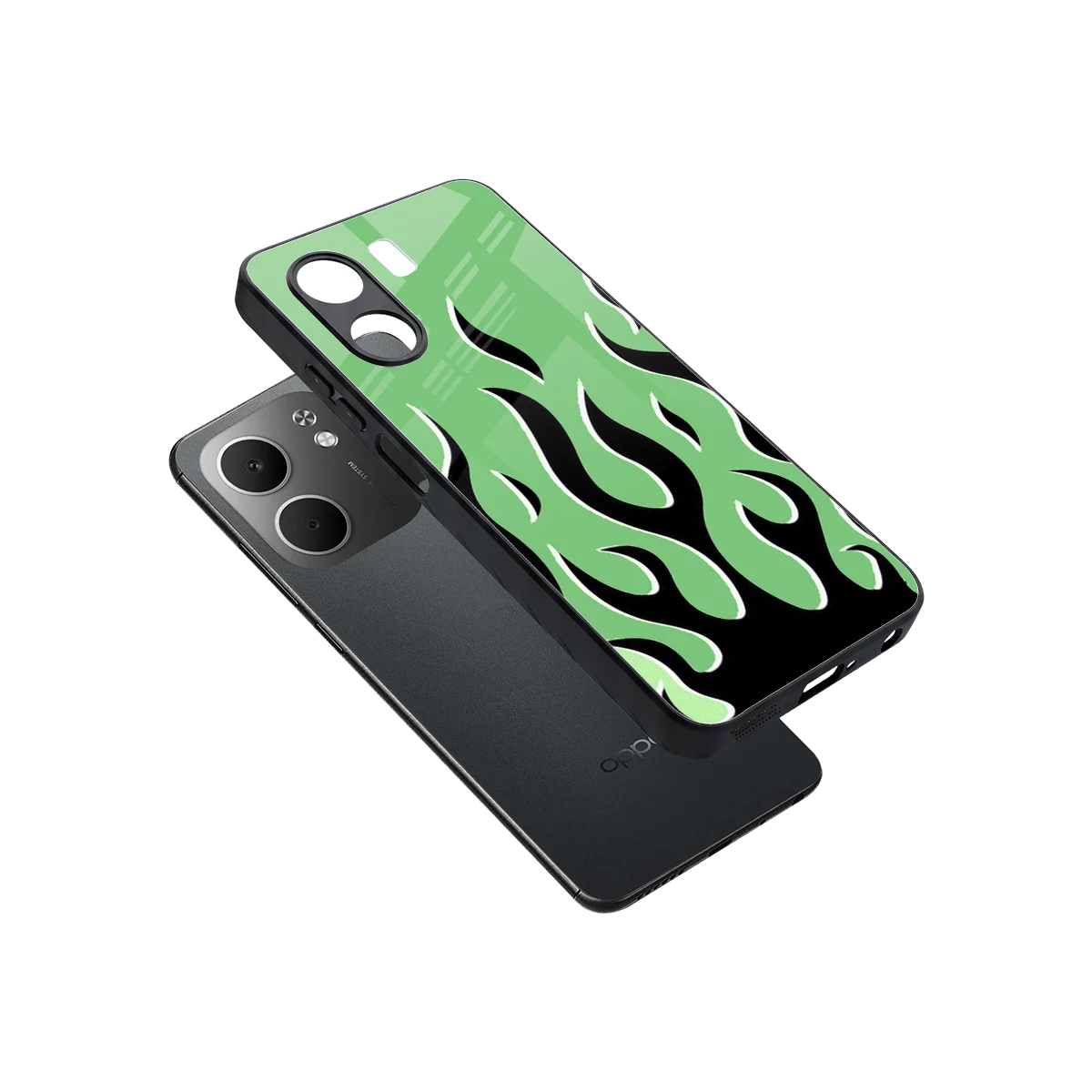 Y2K Retro Green Flames sleek oppo a5x 5g cover with tempered glass back and TPU edges