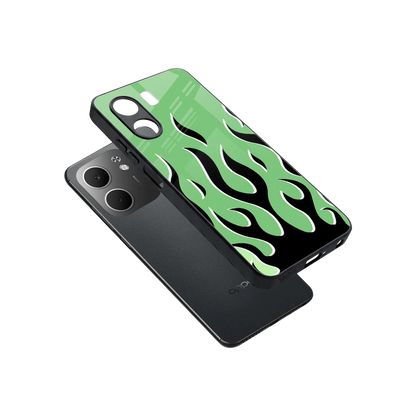 Y2K Retro Green Flames sleek oppo a5x 5g cover with tempered glass back and TPU edges