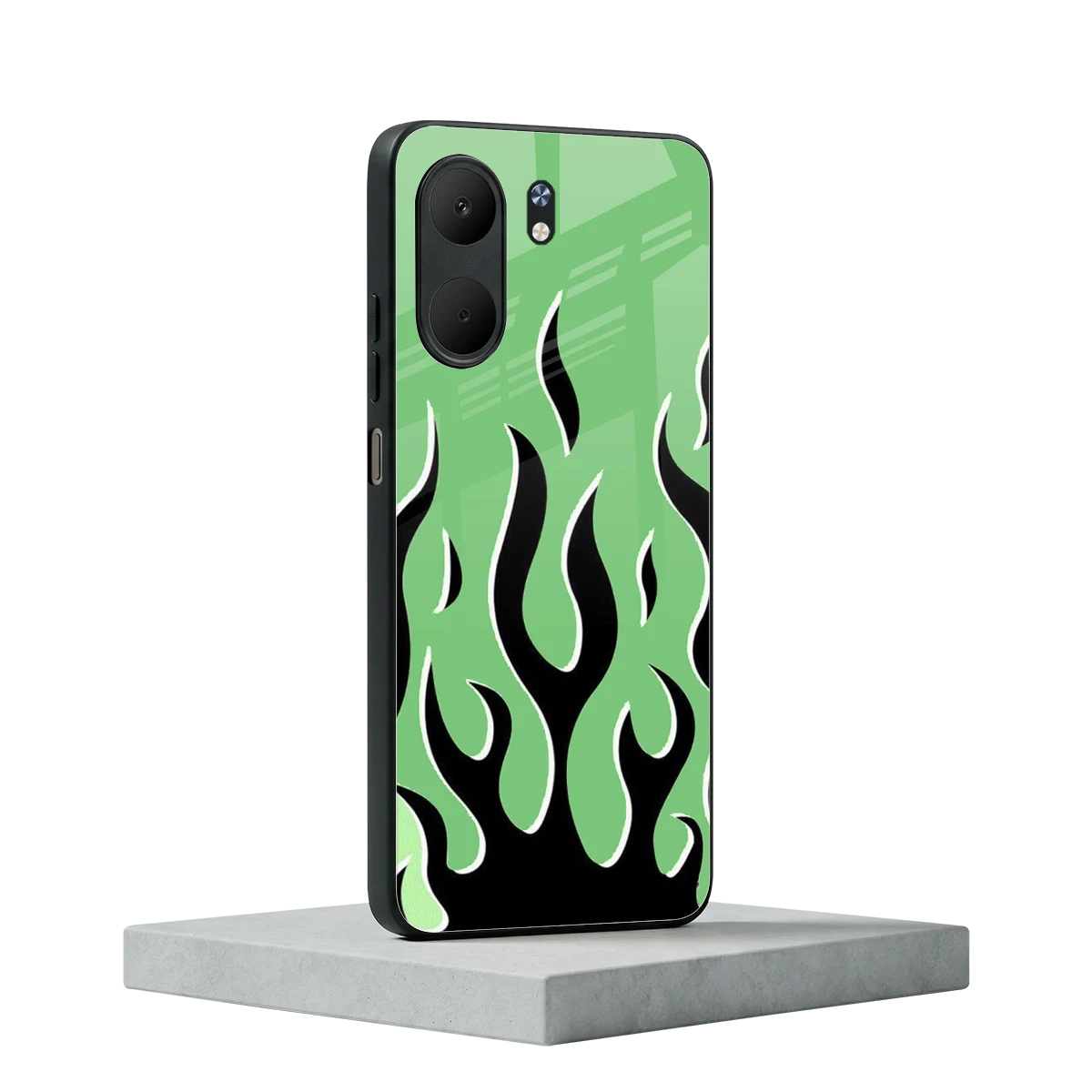 Y2K Retro Green Flames oppo a5x 5g mobile cover | shockproof glass phone case