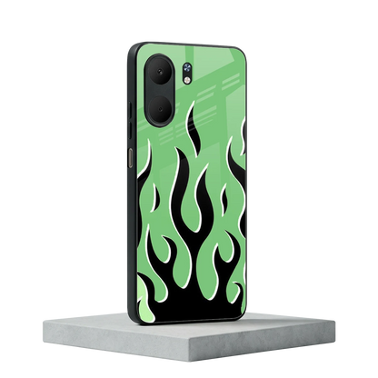 Y2K Retro Green Flames oppo a5x 5g mobile cover | shockproof glass phone case