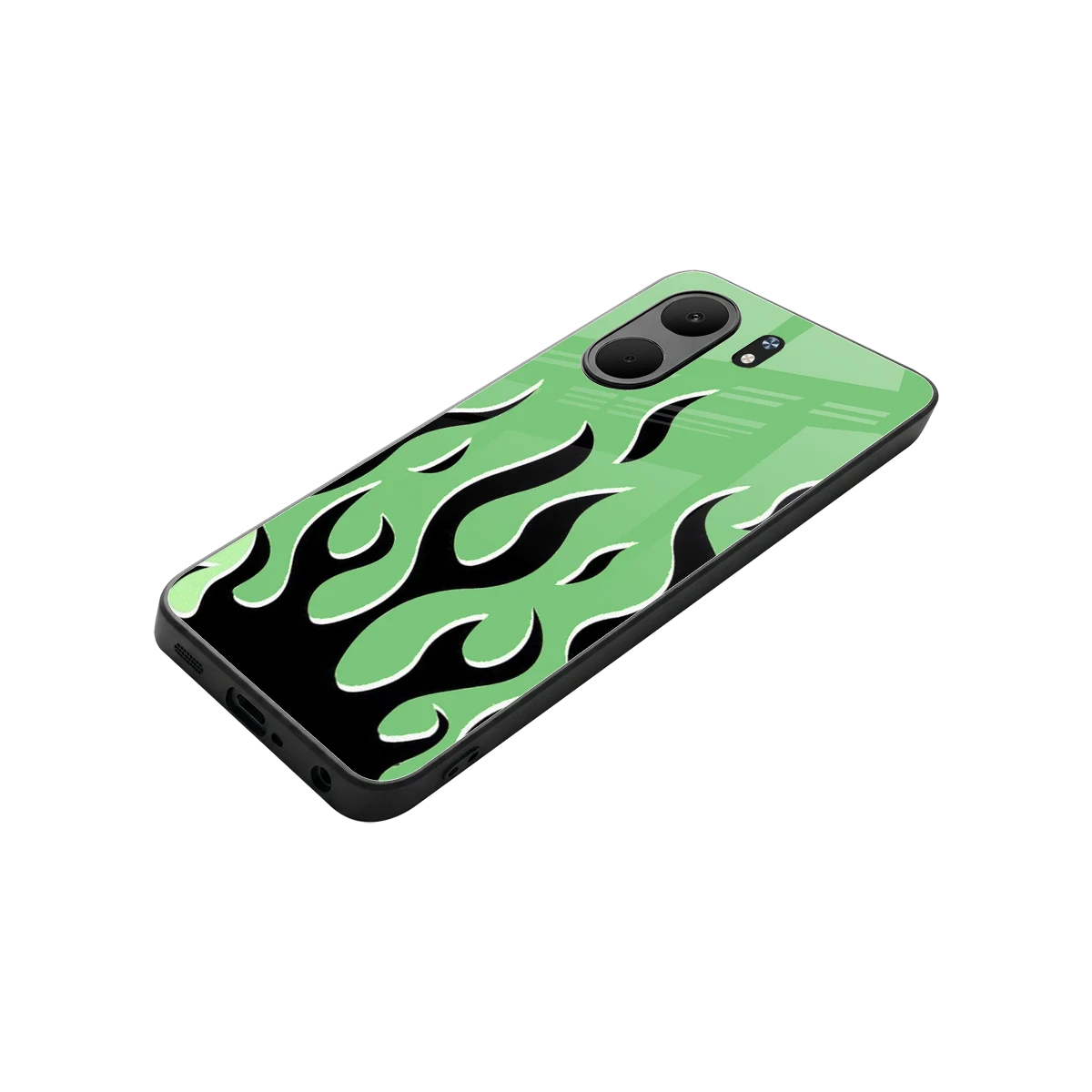 Y2K Retro Green Flames stylish phone case for oppo a5x 5g | glossy glass and slim fit