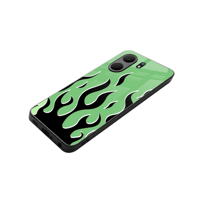 Y2K Retro Green Flames stylish phone case for oppo a5x 5g | glossy glass and slim fit