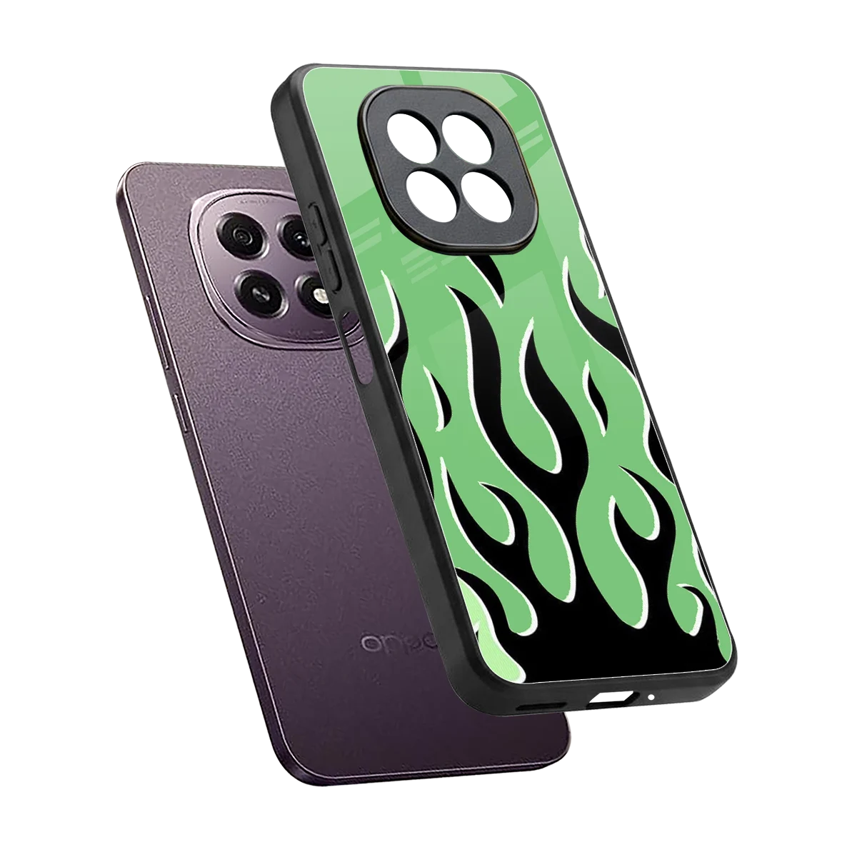 Y2K Retro Green Flames sleek oppo f29 5g cover with tempered glass back and TPU edges