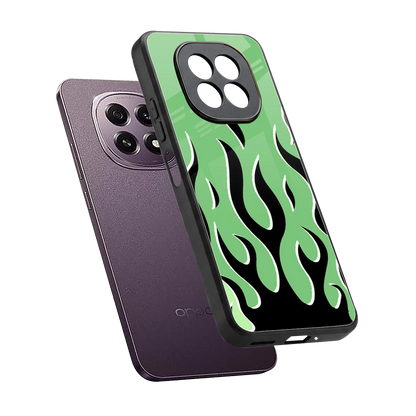 Y2K Retro Green Flames sleek oppo f29 5g cover with tempered glass back and TPU edges