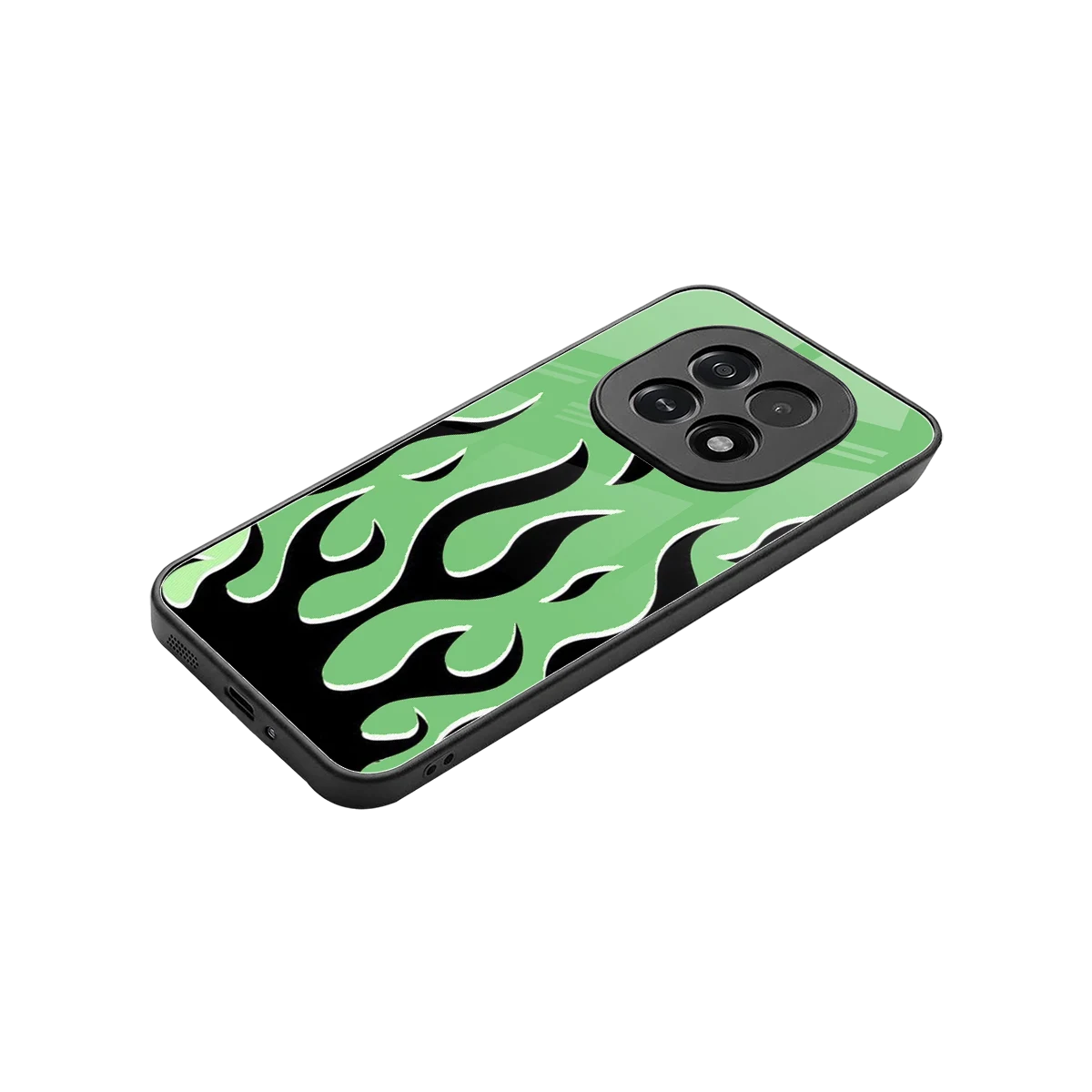 Y2K Retro Green Flames stylish phone case for oppo f29 5g | glossy glass and slim fit
