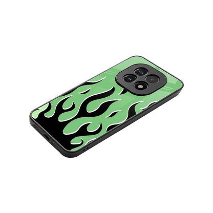 Y2K Retro Green Flames stylish phone case for oppo f29 5g | glossy glass and slim fit