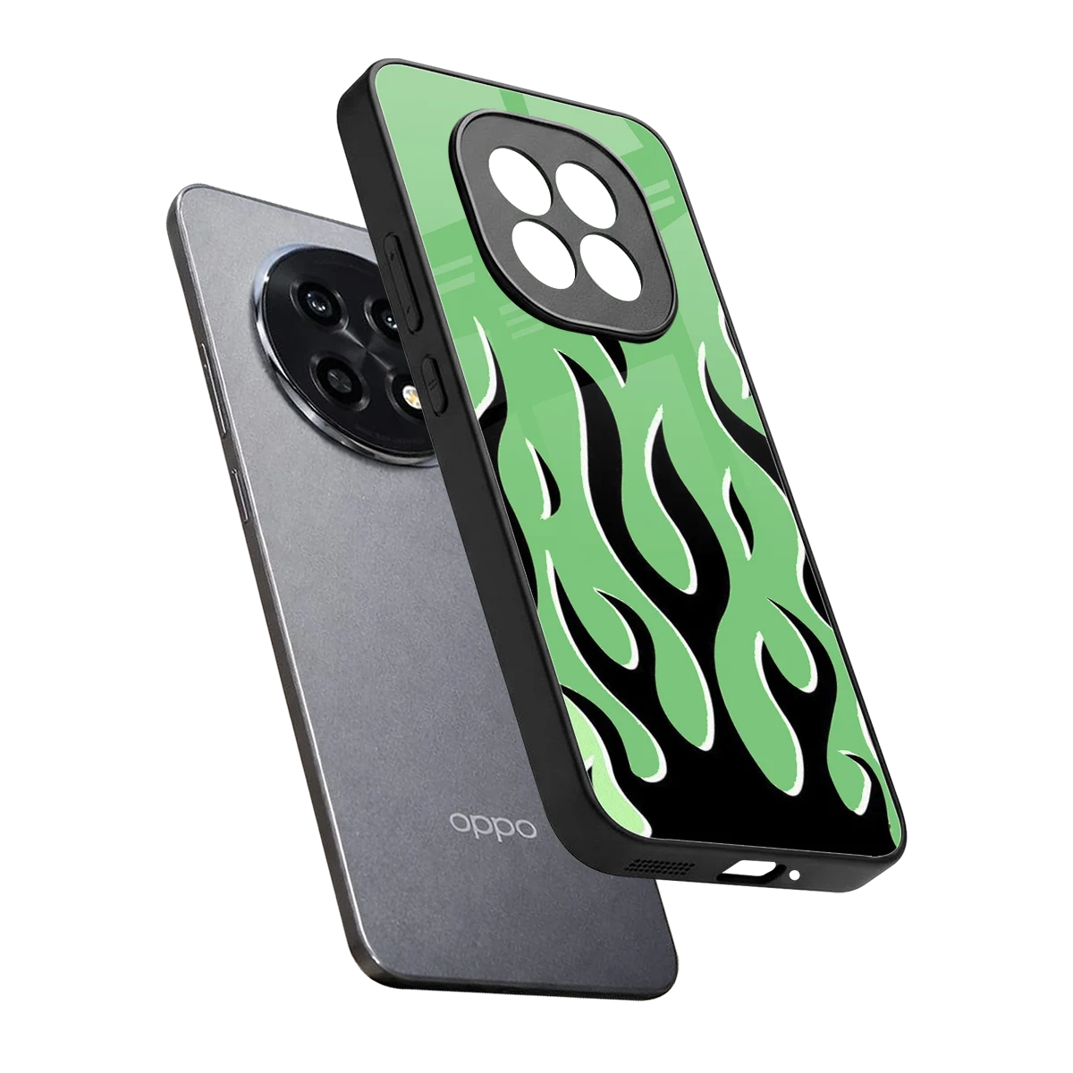 Y2K Retro Green Flames sleek oppo f29 pro 5g cover with tempered glass back and TPU edges
