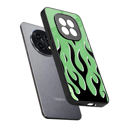 Y2K Retro Green Flames sleek oppo f29 pro 5g cover with tempered glass back and TPU edges