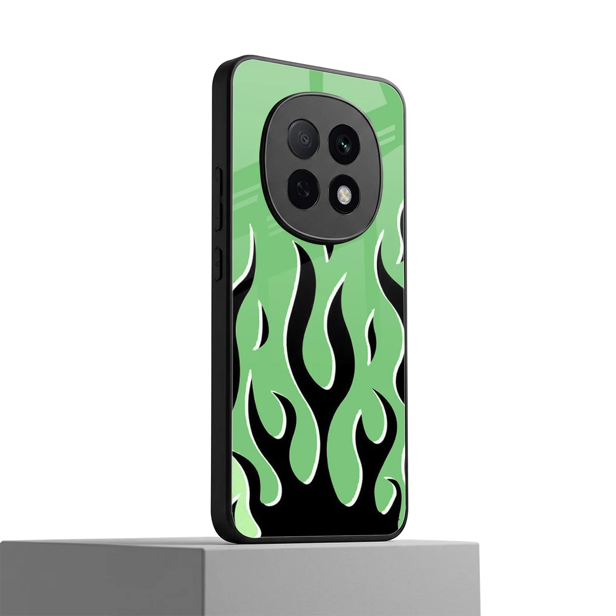Y2K Retro Green Flames oppo f29 pro 5g mobile cover | shockproof glass phone case