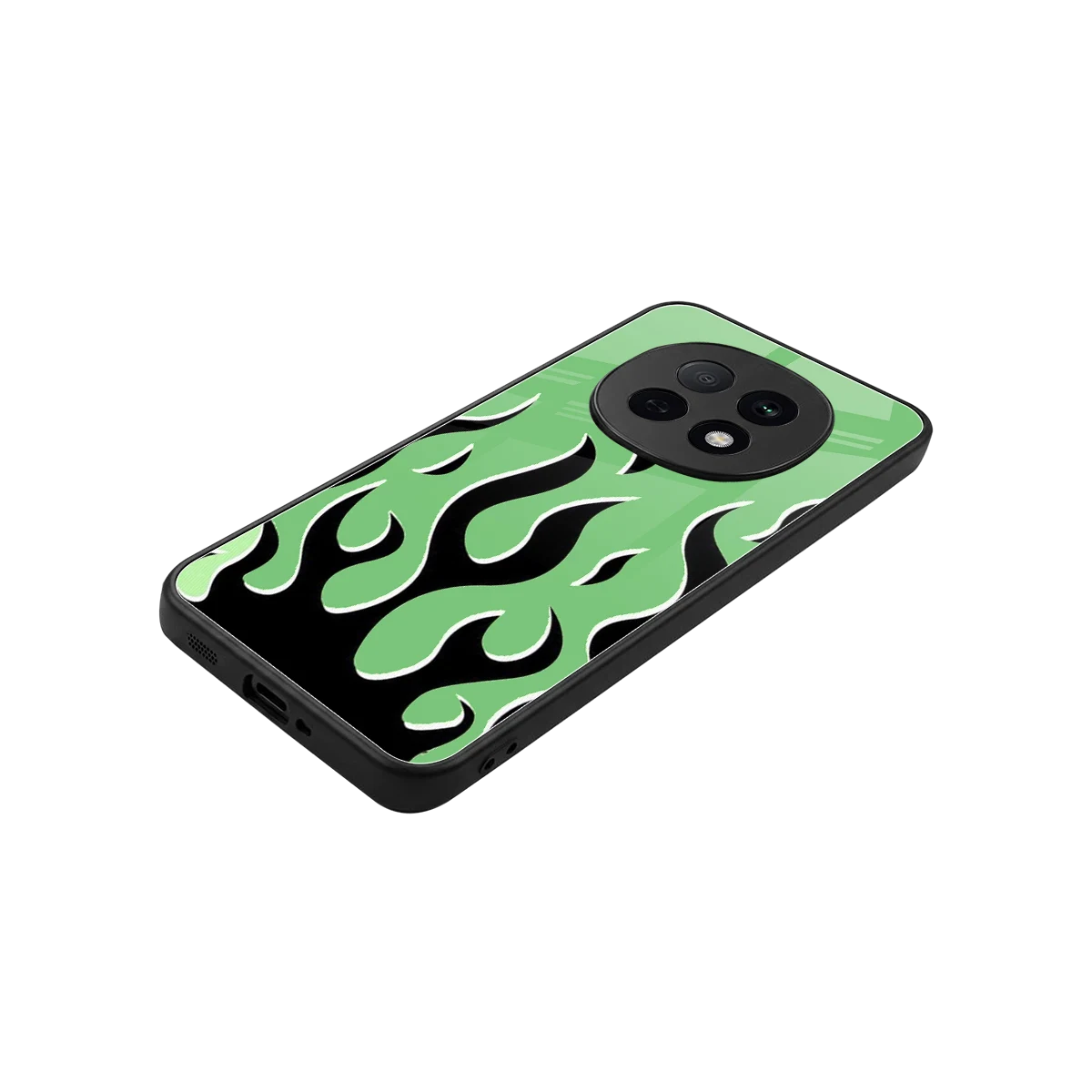 Y2K Retro Green Flames stylish phone case for oppo f29 pro 5g | glossy glass and slim fit
