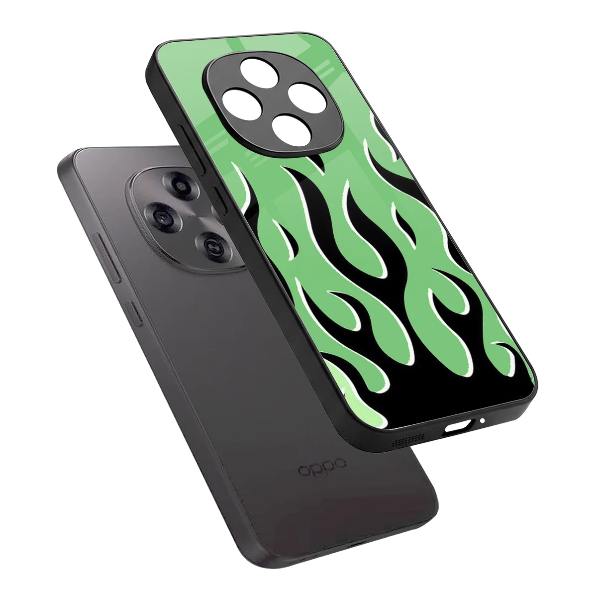 Y2K Retro Green Flames sleek oppo f31 pro 5g cover with tempered glass back and TPU edges