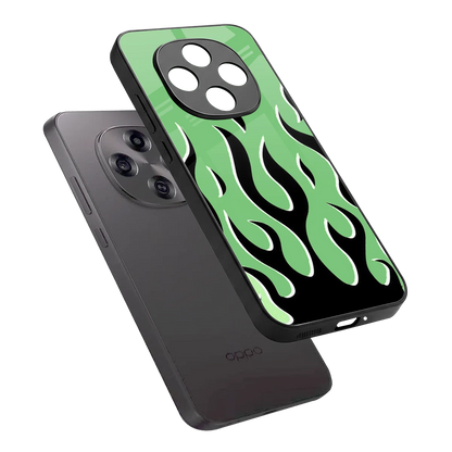 Y2K Retro Green Flames sleek oppo f31 pro 5g cover with tempered glass back and TPU edges