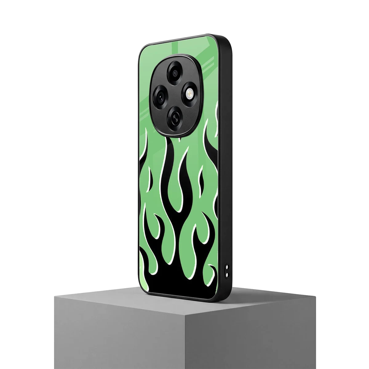 Y2K Retro Green Flames oppo f31 pro 5g mobile cover | shockproof glass phone case