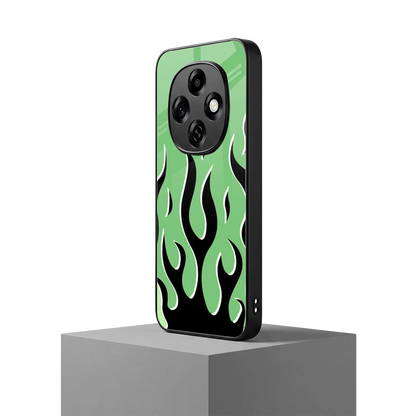 Y2K Retro Green Flames oppo f31 pro 5g mobile cover | shockproof glass phone case