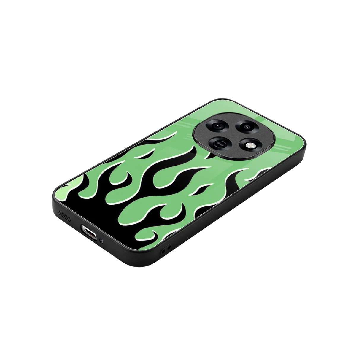 Y2K Retro Green Flames stylish phone case for oppo f31 pro 5g | glossy glass and slim fit