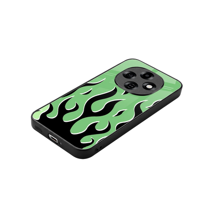 Y2K Retro Green Flames stylish phone case for oppo f31 pro 5g | glossy glass and slim fit