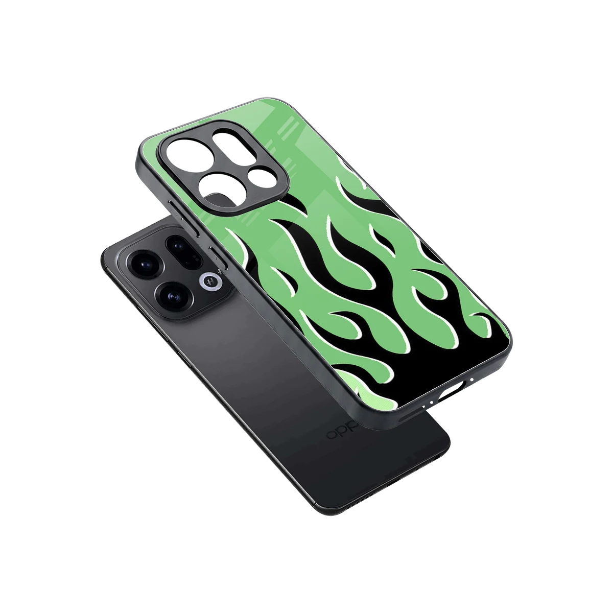Y2K Retro Green Flames sleek oppo find x9 cover with tempered glass back and TPU edges