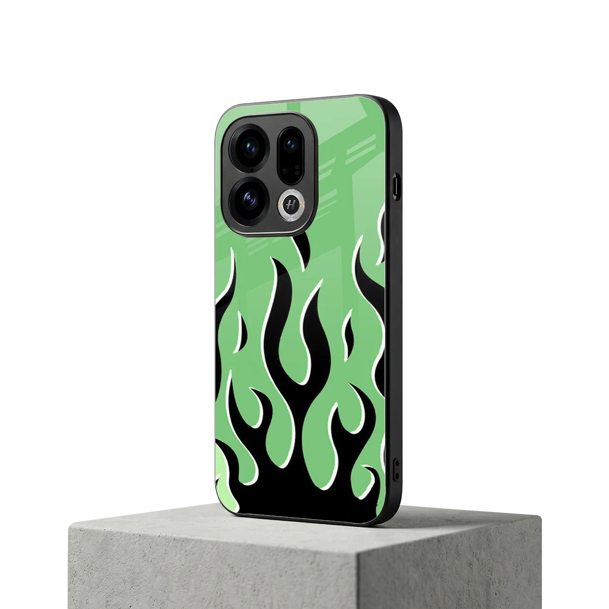 Y2K Retro Green Flames oppo find x9 mobile cover | shockproof glass phone case