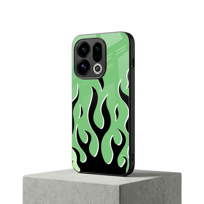 Y2K Retro Green Flames oppo find x9 mobile cover | shockproof glass phone case