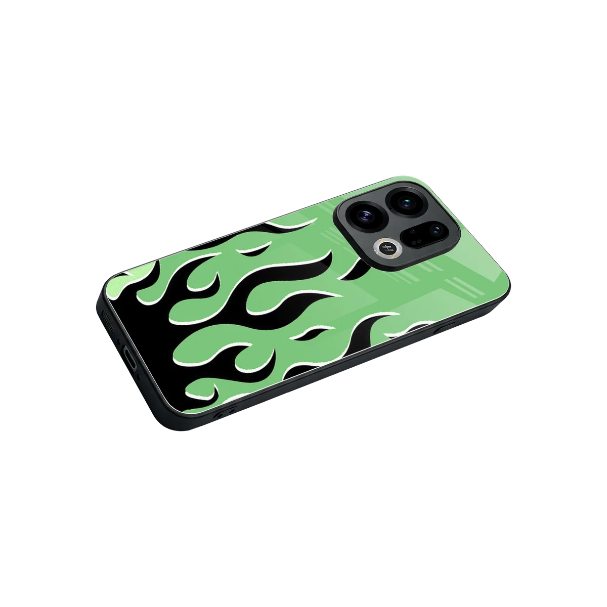 Y2K Retro Green Flames stylish phone case for oppo find x9 | glossy glass and slim fit