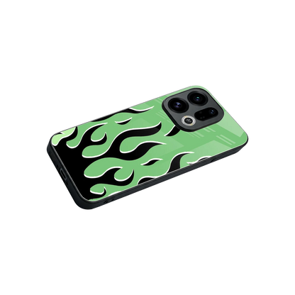 Y2K Retro Green Flames stylish phone case for oppo find x9 | glossy glass and slim fit